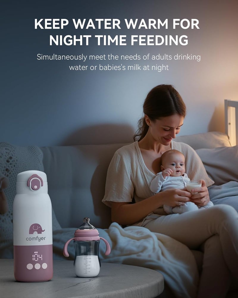 Comfyer Portable Baby Bottle Warmer for Travel, Portable Milk Warmer with Fast Heating & Long Battery Life, Instant Breast Milk, Formula/Water Bottle with 12 Ounces Big Capacity, Baby Flask for Vehicle - Image 4